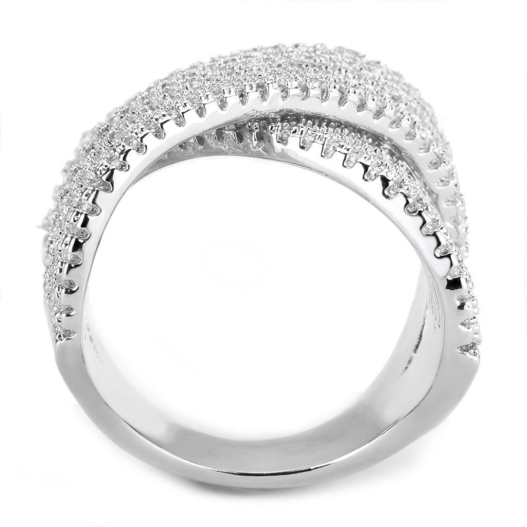 3W1539 Rhodium Brass Ring featuring a clear AAA Grade CZ stone, showcasing its elegant design and luxurious finish.