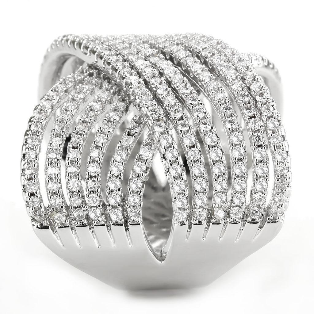 3W1539 Rhodium Brass Ring featuring a clear AAA Grade CZ stone, showcasing its elegant design and luxurious finish.