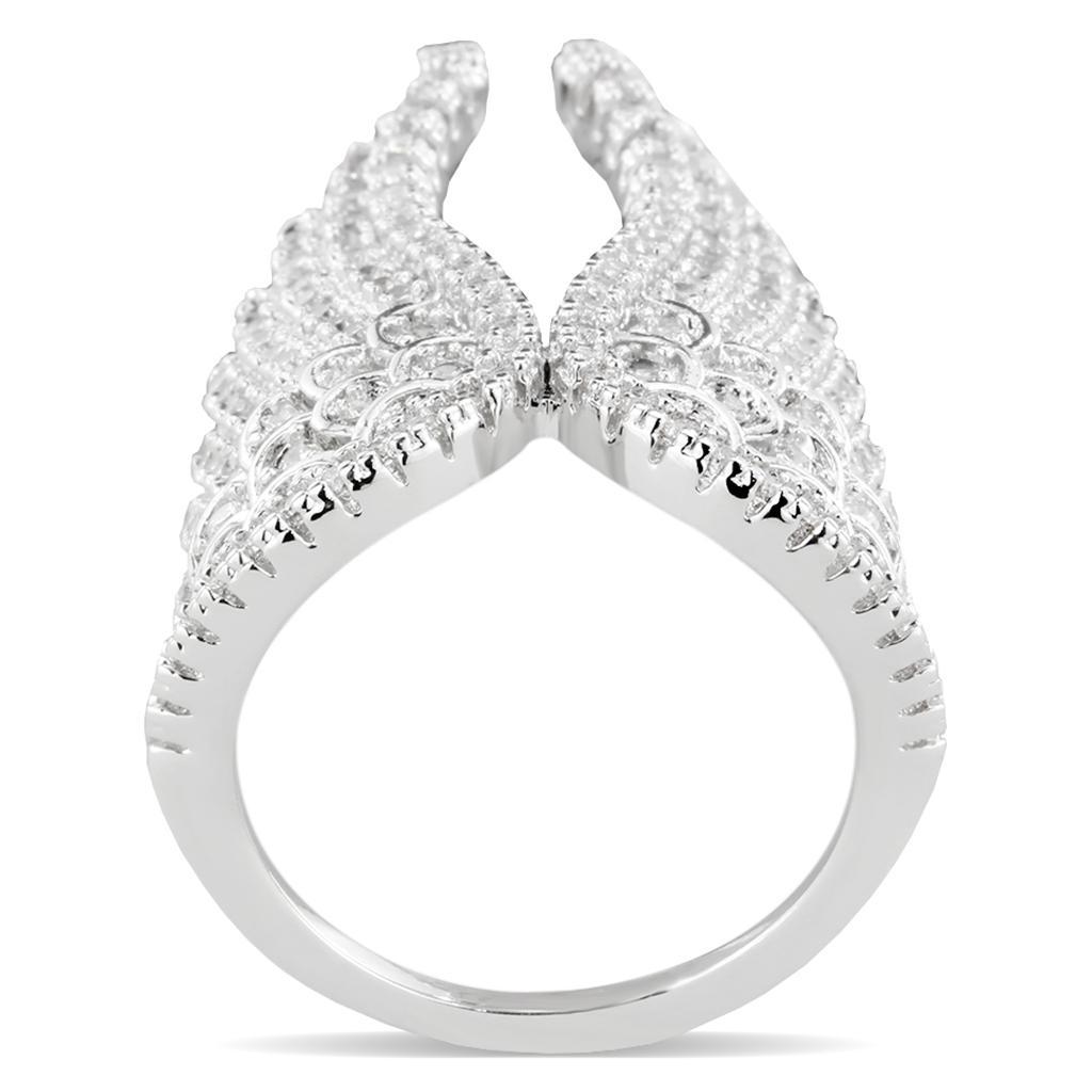 3W1543 Rhodium Brass Ring featuring a clear AAA Grade CZ stone, showcasing its elegant design and luxurious finish.