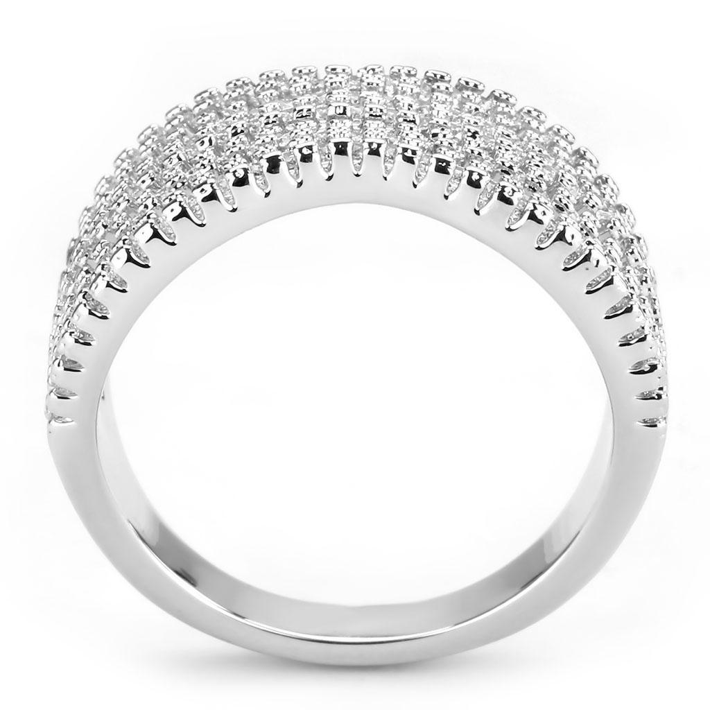 3W1546 Rhodium Brass Ring featuring a clear AAA Grade CZ stone, showcasing its elegant design and luxurious finish.