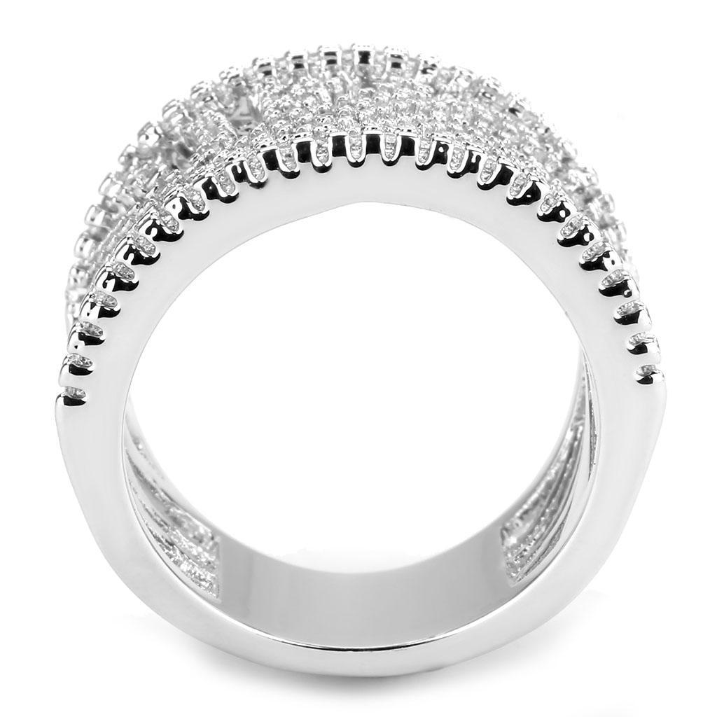 3W1548 Rhodium Brass Ring featuring a clear AAA Grade CZ center stone, showcasing its elegant design and luxurious finish.