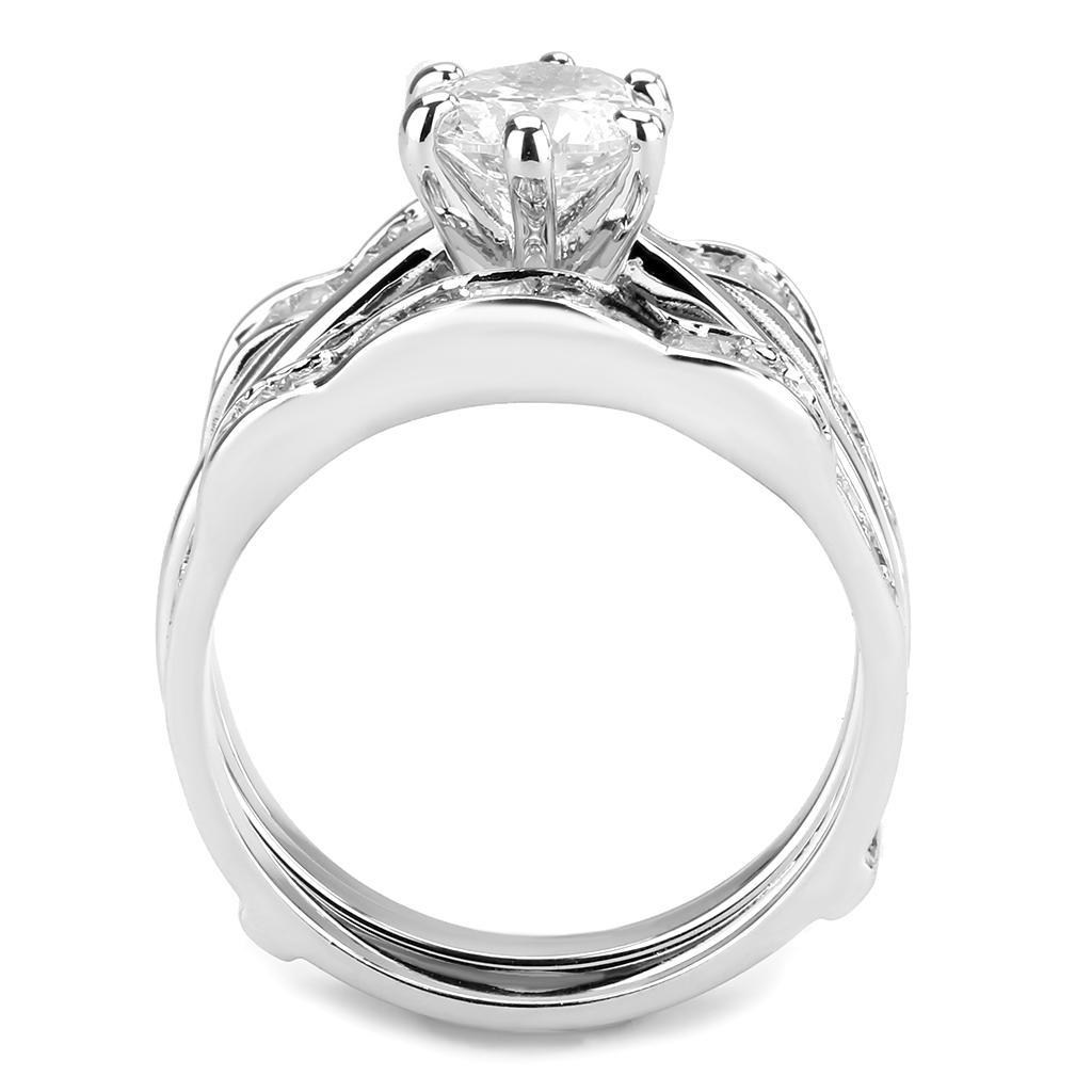 3W1557 Rhodium Brass Ring featuring a clear AAA Grade CZ stone, showcasing its elegant design and luxurious finish.