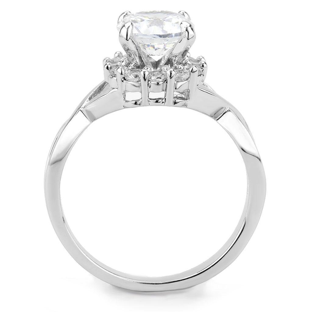 3W1575 Rhodium Brass Ring featuring a clear AAA Grade CZ stone, showcasing its elegant design and luxurious finish.