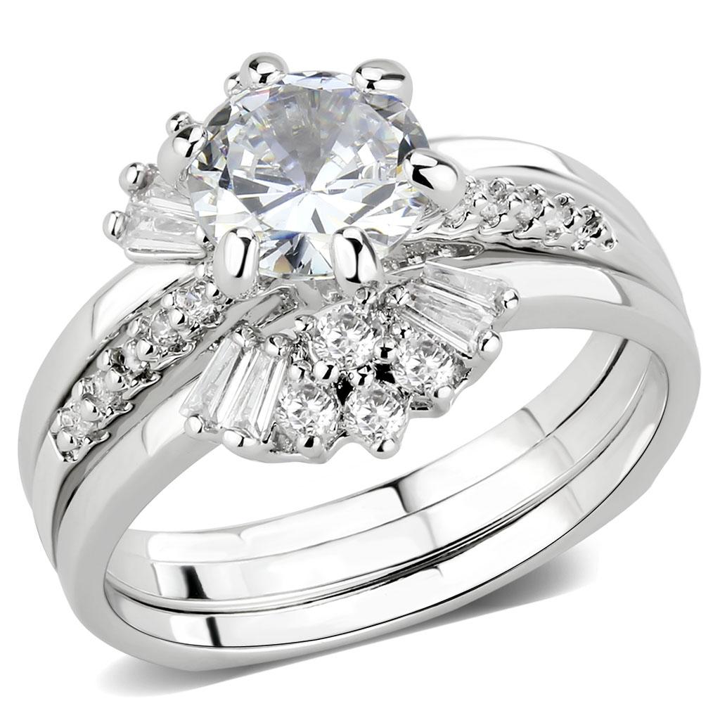 Rhodium Brass Ring featuring a clear AAA Grade CZ center stone, elegantly designed for versatile wear.