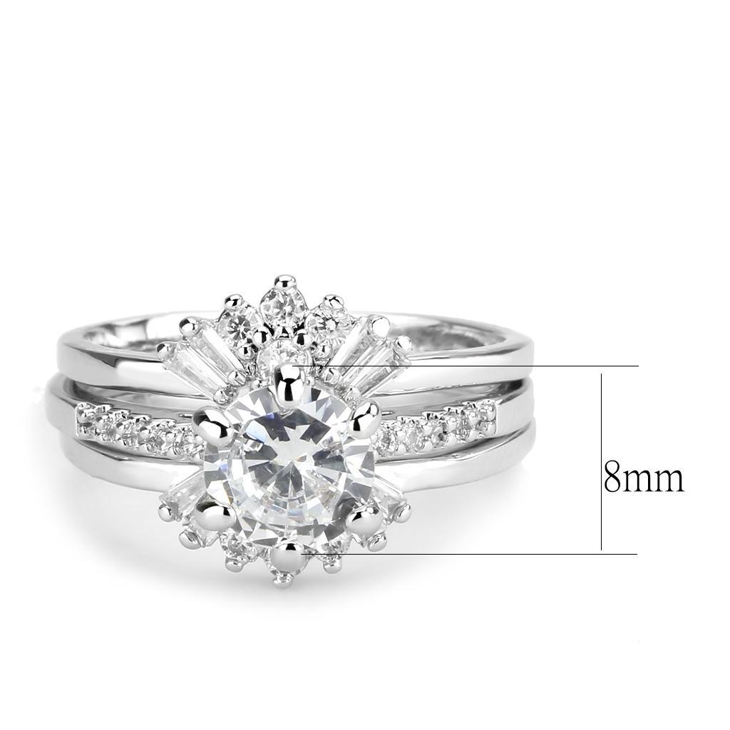 Rhodium Brass Ring featuring a clear AAA Grade CZ center stone, elegantly designed for versatile wear.