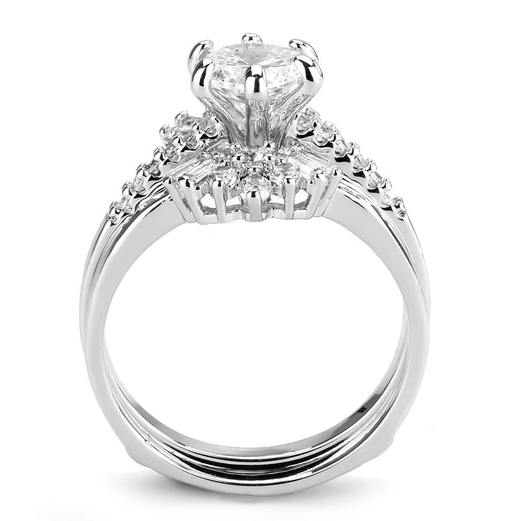 Rhodium Brass Ring featuring a clear AAA Grade CZ center stone, elegantly designed for versatile wear.