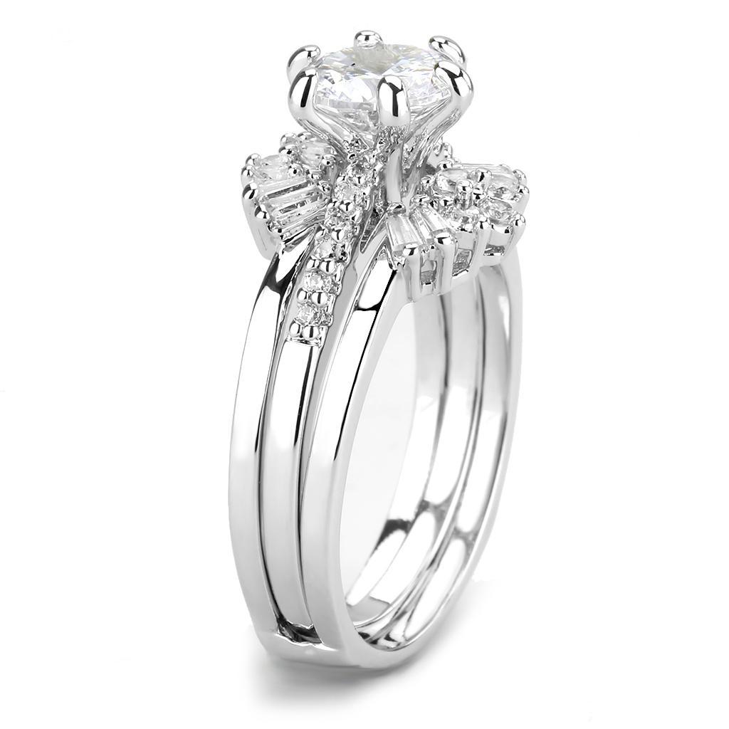 Rhodium Brass Ring featuring a clear AAA Grade CZ center stone, elegantly designed for versatile wear.