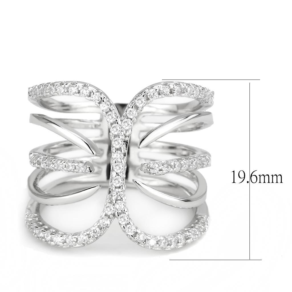 Elegant Rhodium Brass Ring featuring AAA Grade CZ in Clear, showcasing its sparkling center stone and luxurious finish.