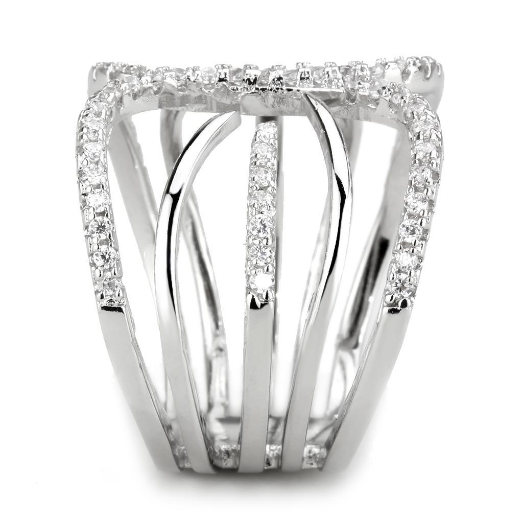 Elegant Rhodium Brass Ring featuring AAA Grade CZ in Clear, showcasing its sparkling center stone and luxurious finish.