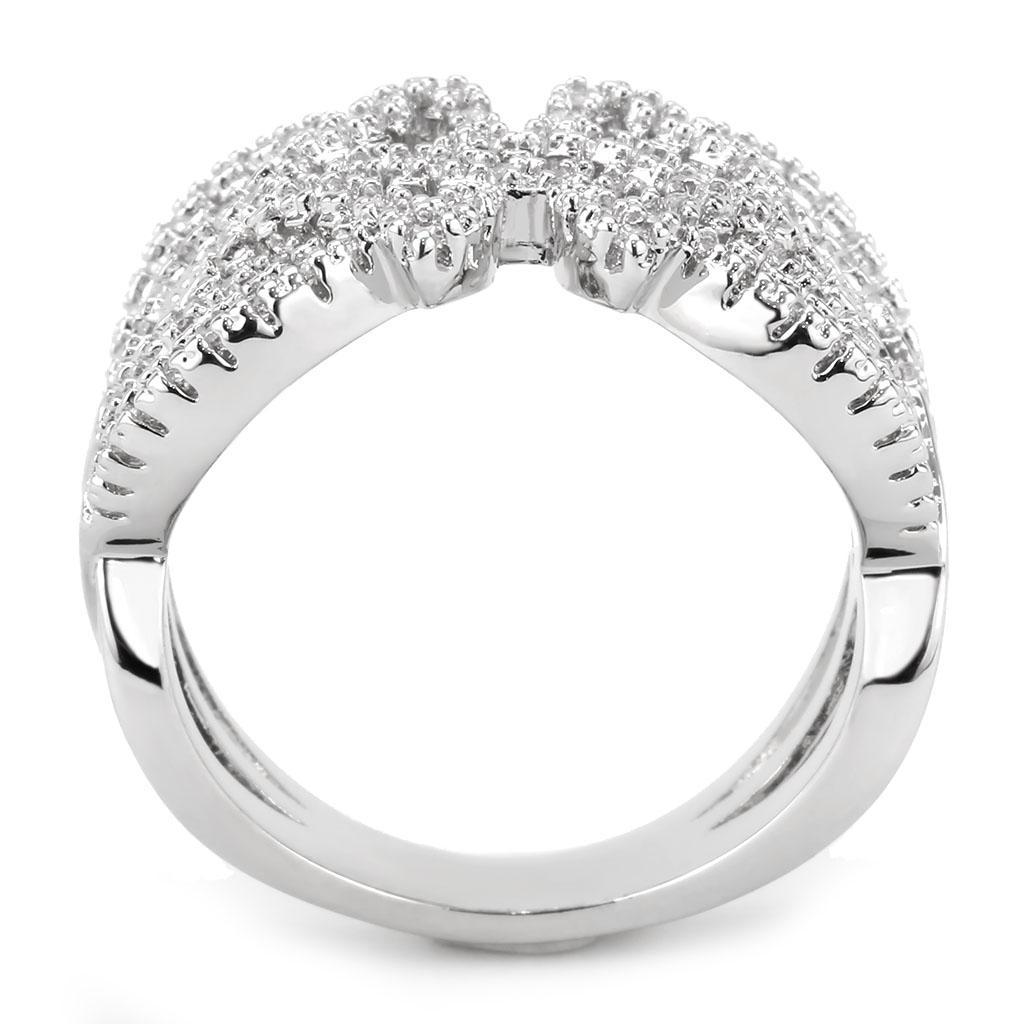 3W1581 Rhodium Brass Ring featuring a clear AAA Grade CZ stone, showcasing its elegant design and luxurious finish.