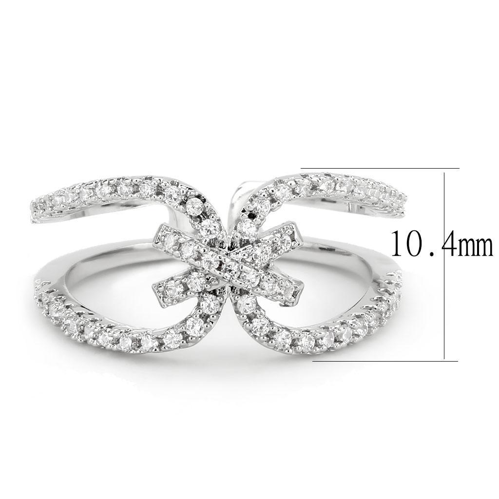 Elegant rhodium brass ring featuring a clear AAA Grade CZ center stone, showcasing its brilliance and craftsmanship.