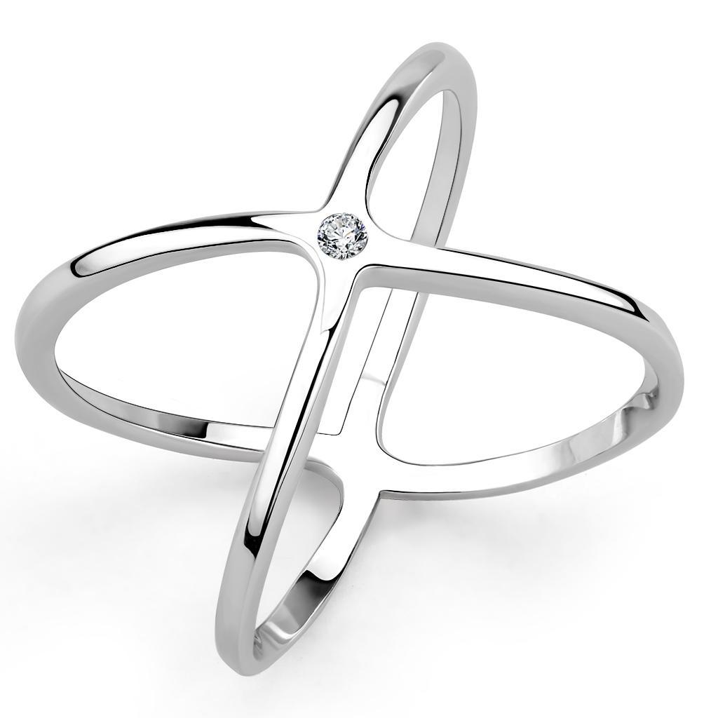 3W1584 Rhodium Brass Ring featuring a clear AAA Grade CZ stone, showcasing its elegant design and luxurious finish.