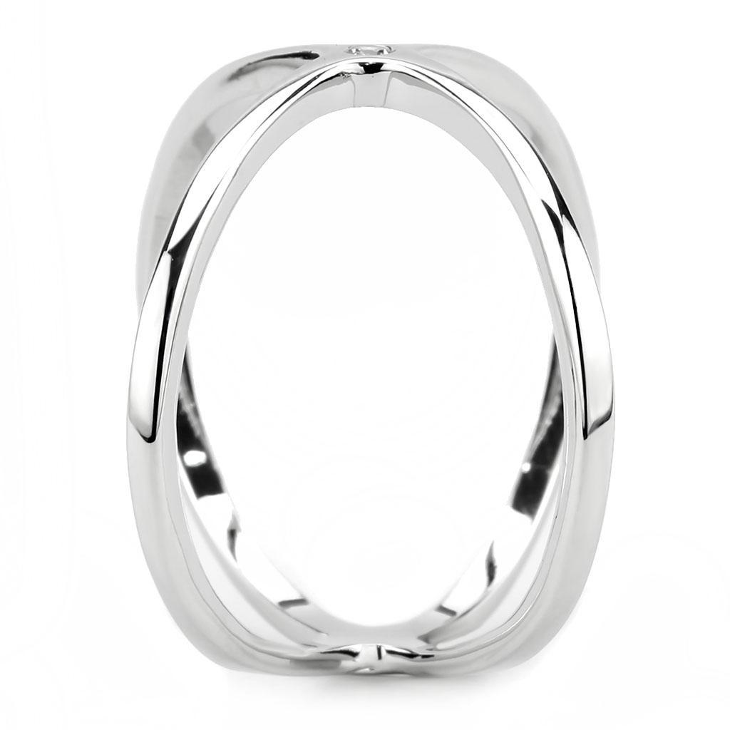 3W1584 Rhodium Brass Ring featuring a clear AAA Grade CZ stone, showcasing its elegant design and luxurious finish.