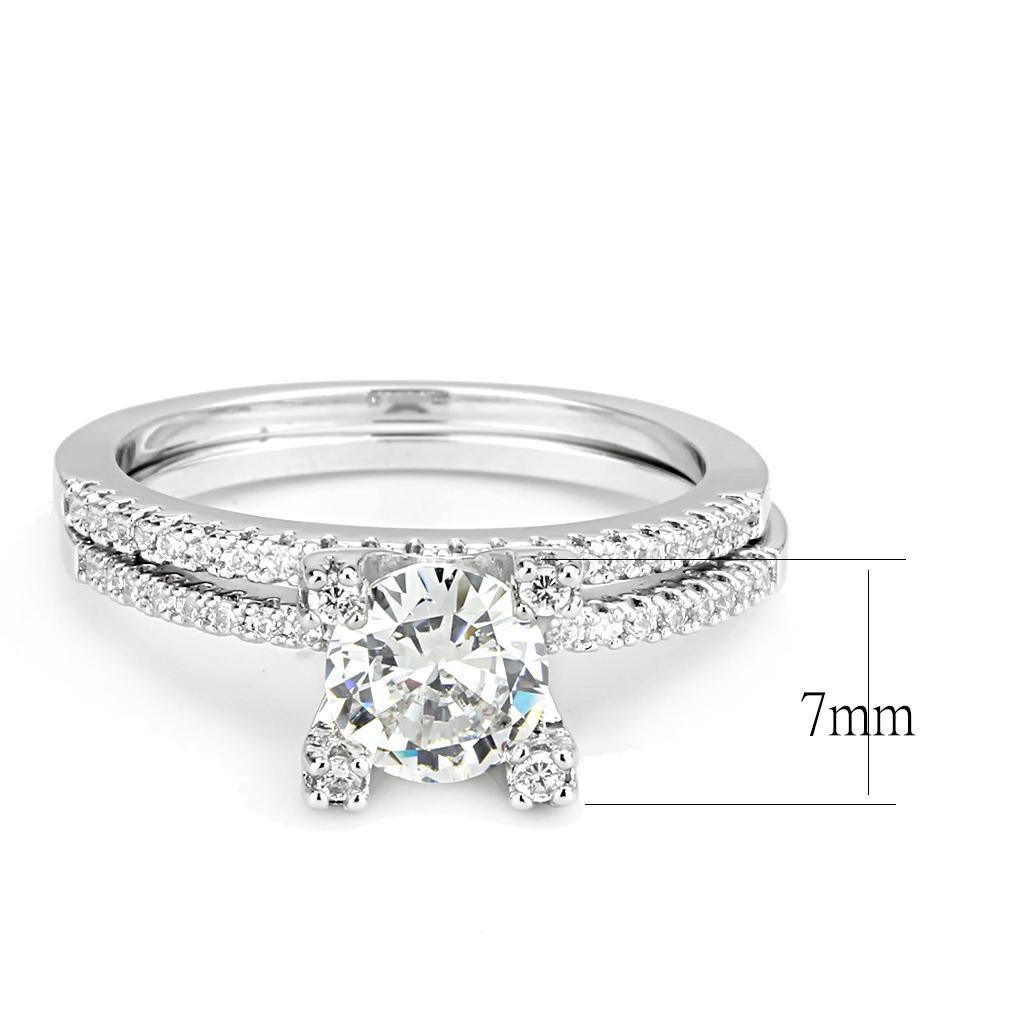 3W1589 Rhodium Brass Ring featuring a clear AAA Grade CZ stone, showcasing its elegant design and luxurious finish.