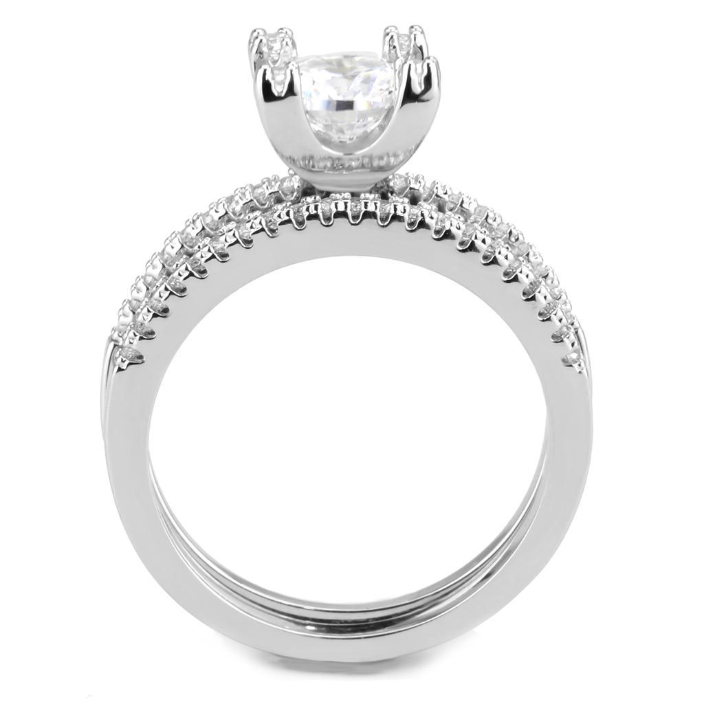 3W1589 Rhodium Brass Ring featuring a clear AAA Grade CZ stone, showcasing its elegant design and luxurious finish.