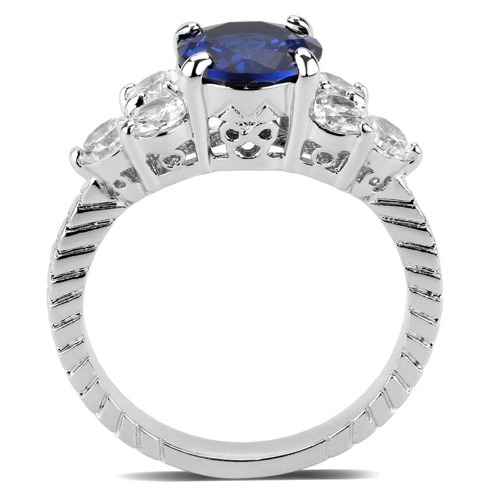 3W1601 Rhodium Brass Ring featuring an 8 mm AAA Grade CZ stone in London Blue, showcasing its elegant design and luxurious finish.