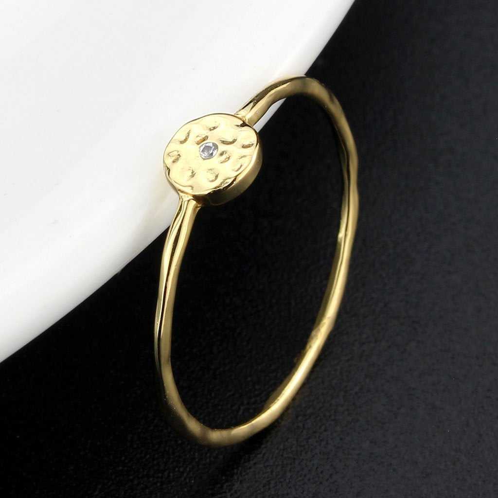 3W1613 Flash Gold Brass Ring featuring a clear AAA Grade CZ stone, showcasing its elegant design and luxurious finish.