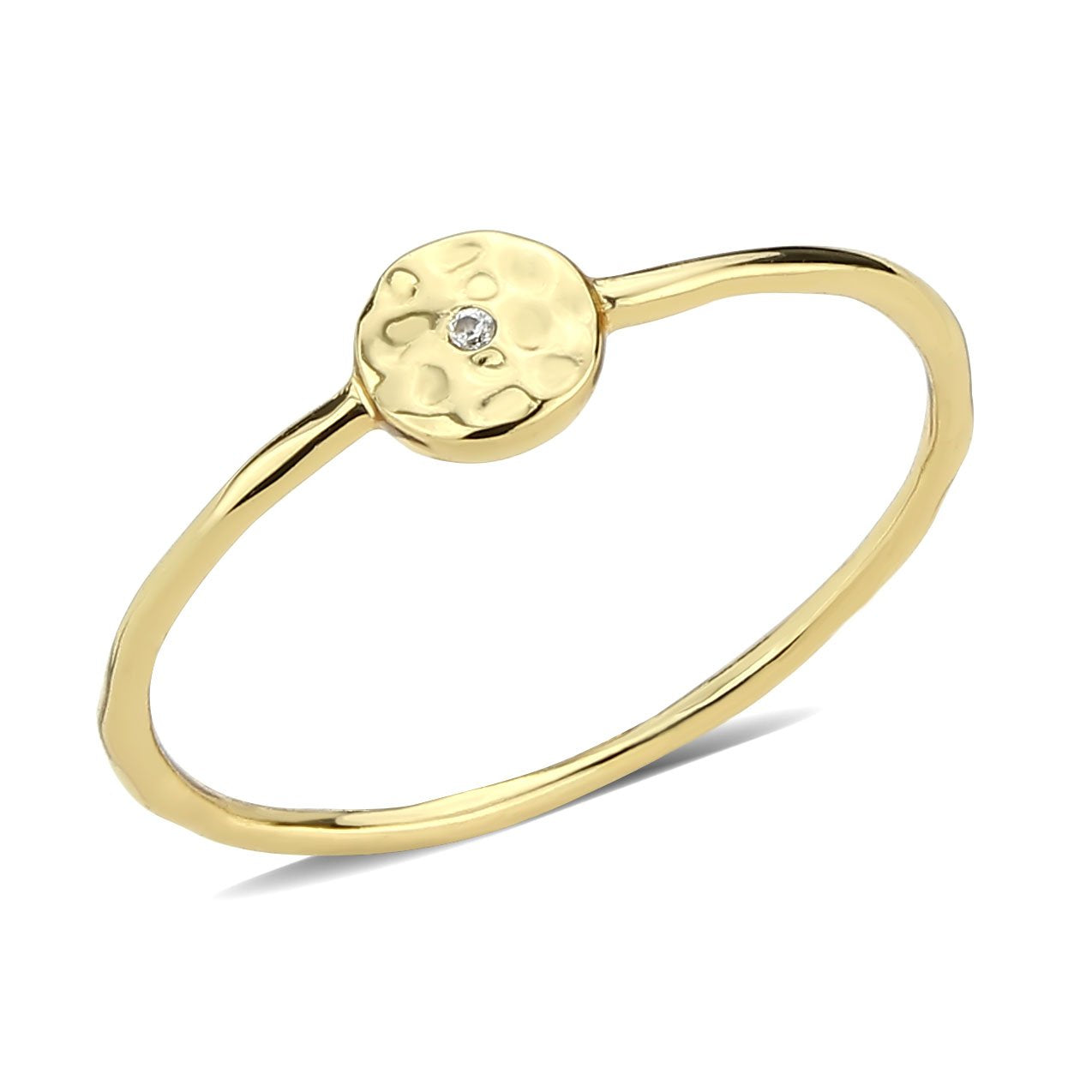 3W1613 Flash Gold Brass Ring featuring a clear AAA Grade CZ stone, showcasing its elegant design and luxurious finish.