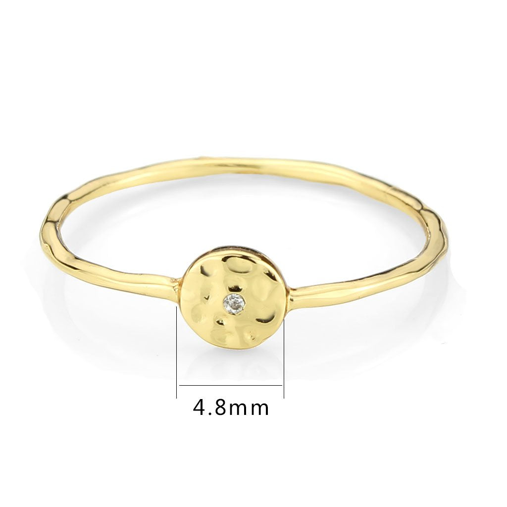 3W1613 Flash Gold Brass Ring featuring a clear AAA Grade CZ stone, showcasing its elegant design and luxurious finish.