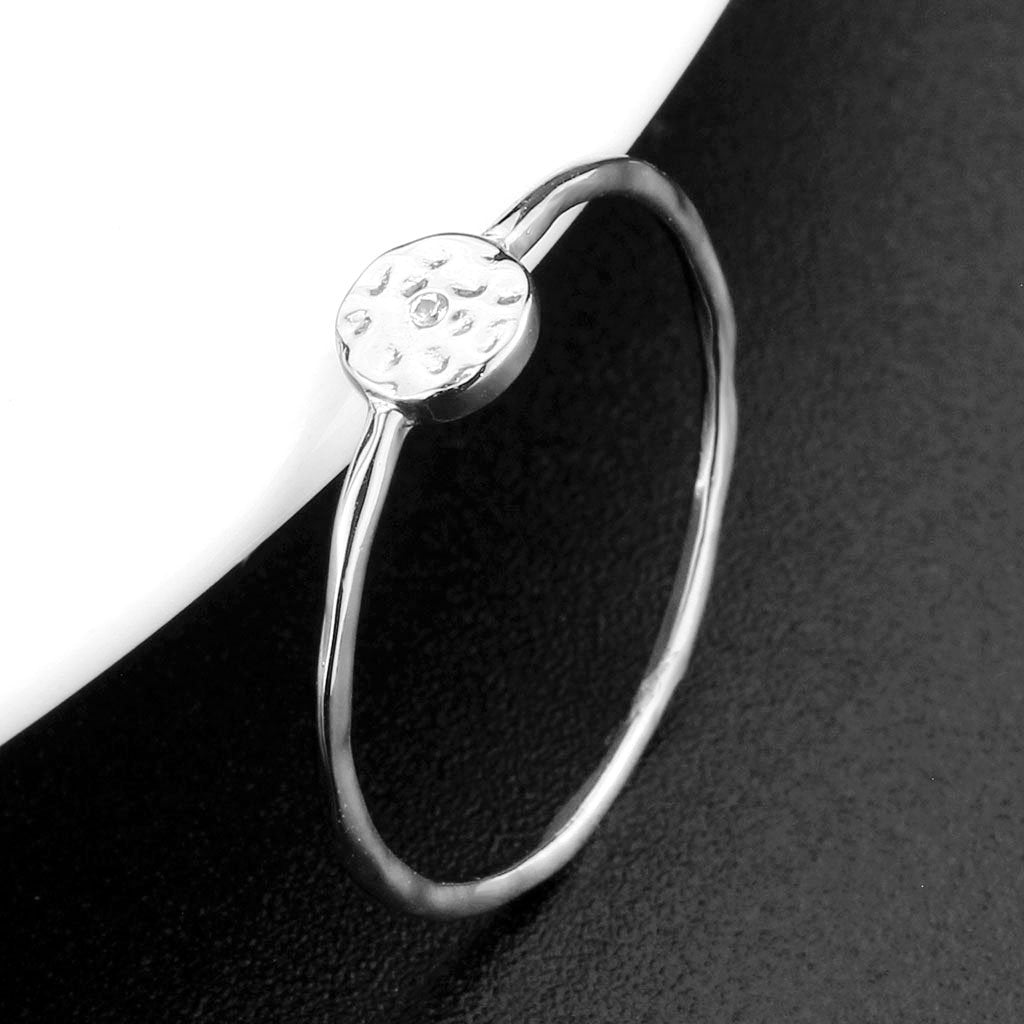 3W1614 Rhodium Brass Ring featuring a clear AAA Grade CZ stone, showcasing its elegant design and shiny finish.