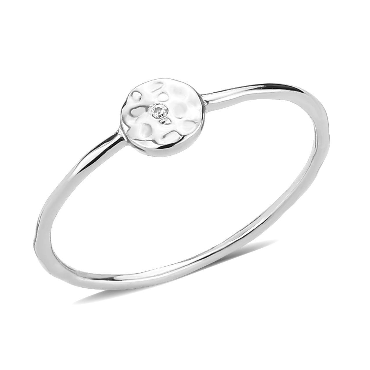 3W1614 Rhodium Brass Ring featuring a clear AAA Grade CZ stone, showcasing its elegant design and shiny finish.