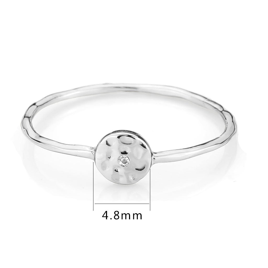 3W1614 Rhodium Brass Ring featuring a clear AAA Grade CZ stone, showcasing its elegant design and shiny finish.