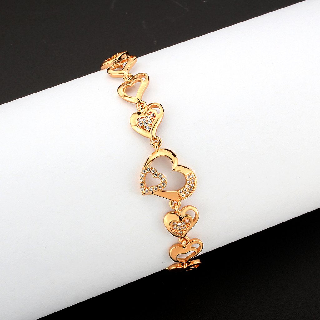 3W1633 Flash Rose Gold Brass Bracelet featuring AAA Grade CZ stones in clear, showcasing its elegant design and luxurious finish.