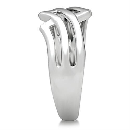 3W163 Rhodium Brass Ring with a sleek, minimalist design, featuring a shiny rhodium finish and no center stone.