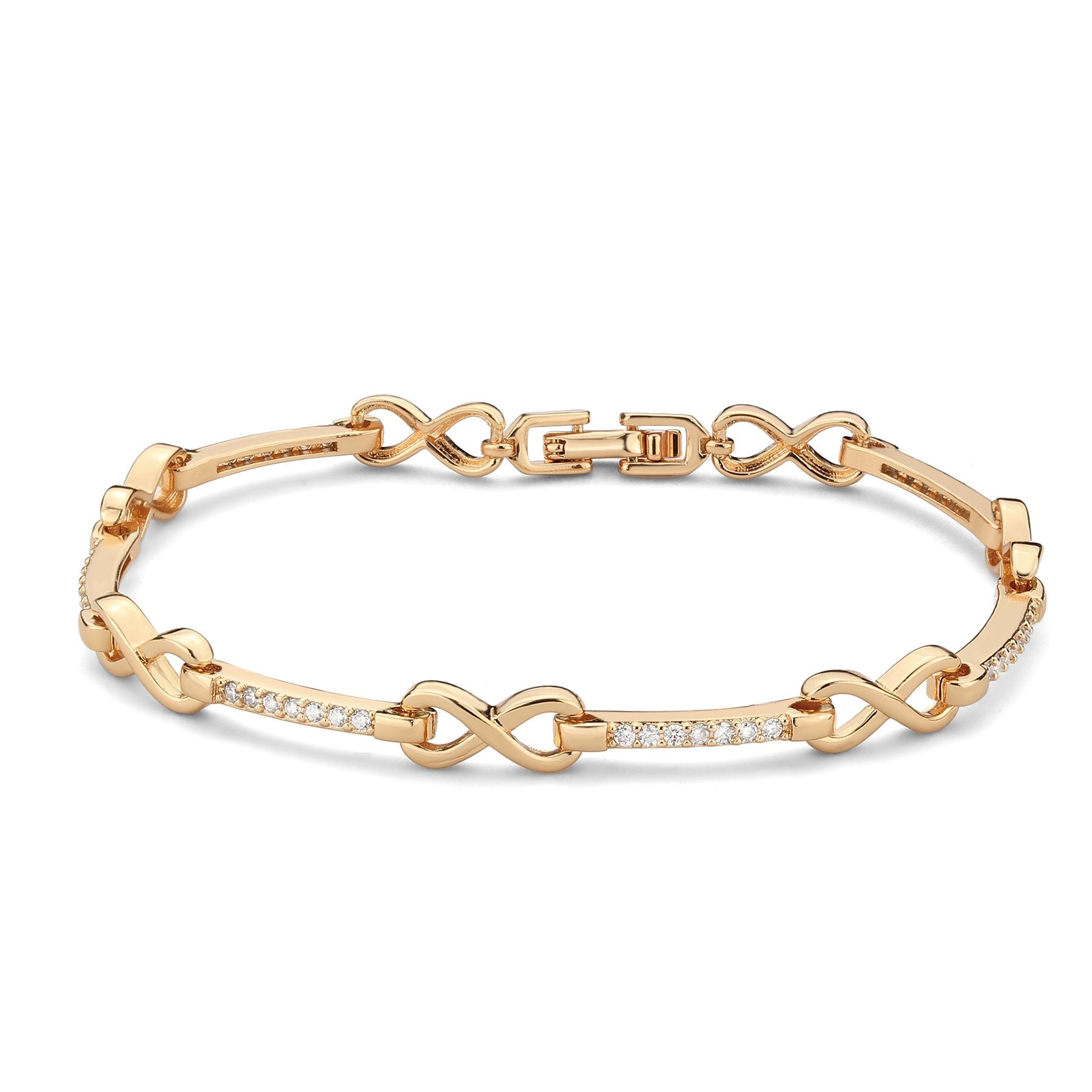 3W1630 Flash Rose Gold Brass Bracelet featuring AAA Grade CZ stones in clear, showcasing its elegant design and luxurious finish.