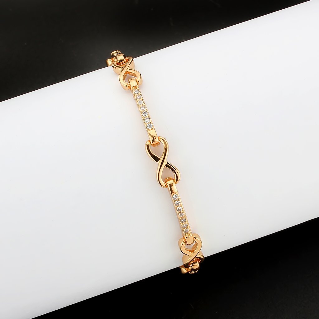 3W1630 Flash Rose Gold Brass Bracelet featuring AAA Grade CZ stones in clear, showcasing its elegant design and luxurious finish.