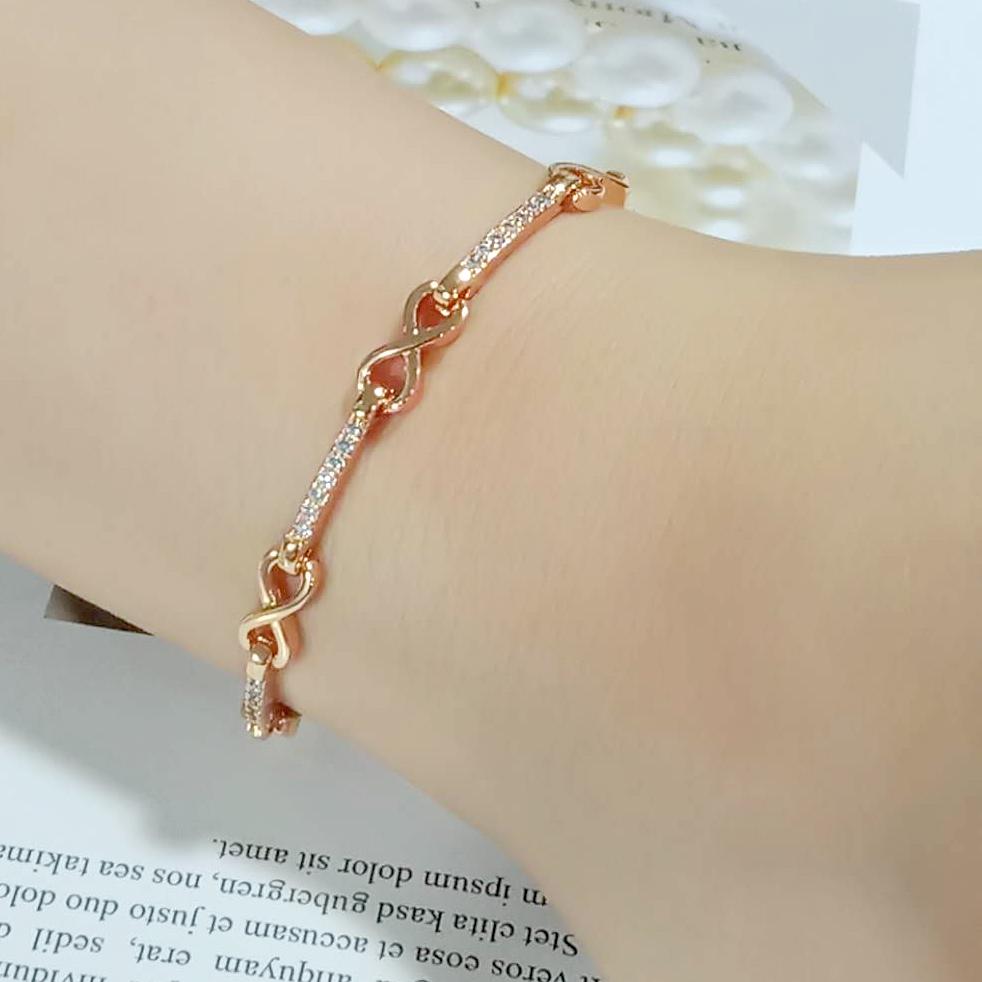 3W1630 Flash Rose Gold Brass Bracelet featuring AAA Grade CZ stones in clear, showcasing its elegant design and luxurious finish.