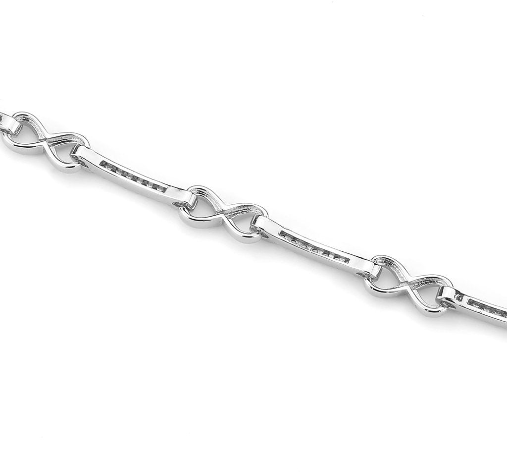 3W1631 Rhodium Brass Bracelet featuring a clear AAA Grade CZ stone, showcasing its elegant design and luxurious finish.