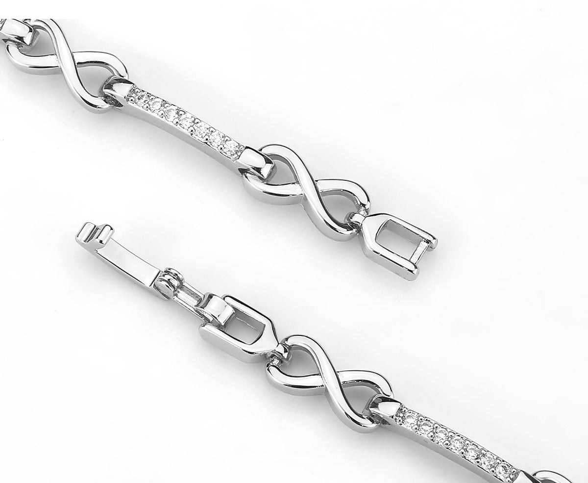 3W1631 Rhodium Brass Bracelet featuring a clear AAA Grade CZ stone, showcasing its elegant design and luxurious finish.