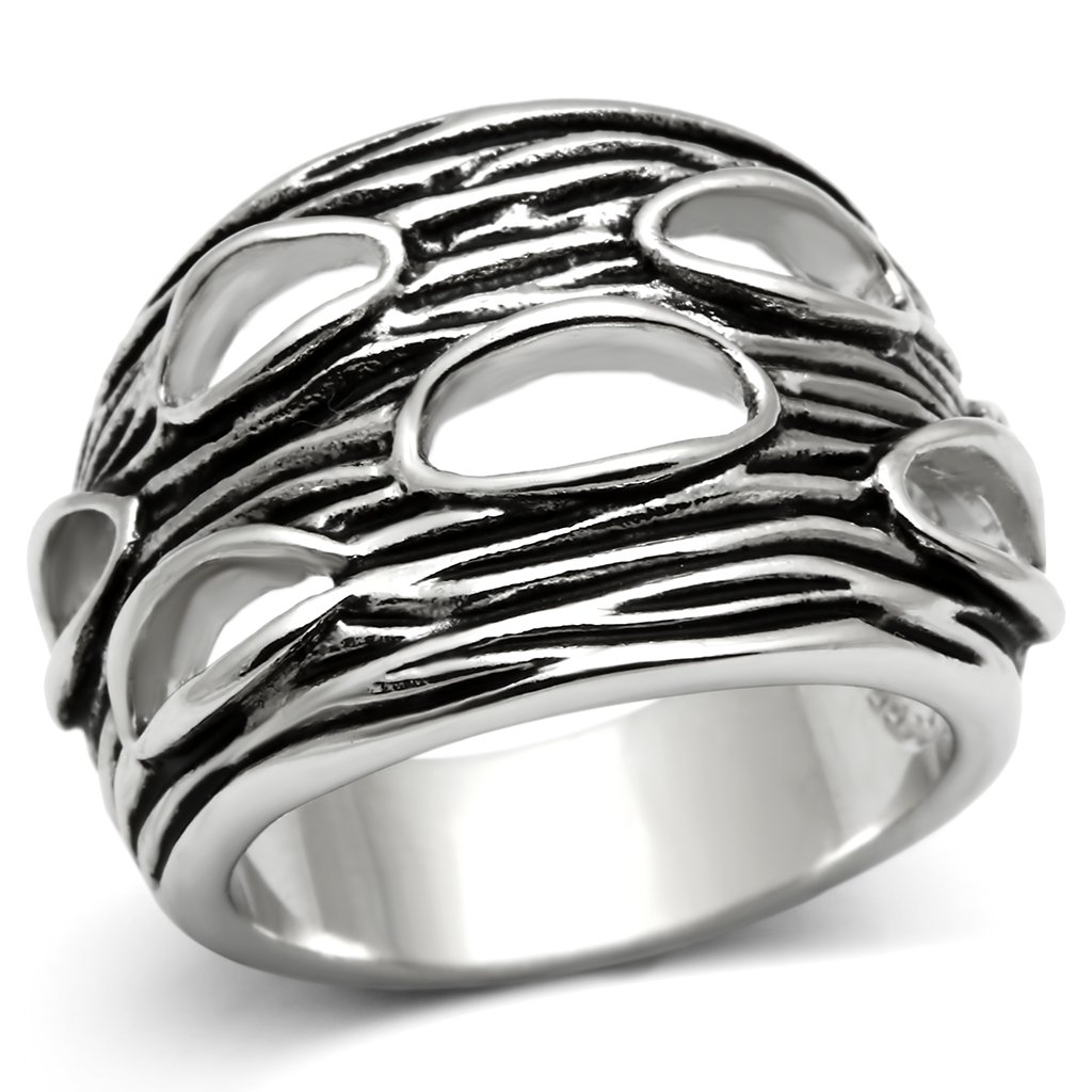 3W188 Rhodium Brass Ring showcasing its sleek design and shiny finish.