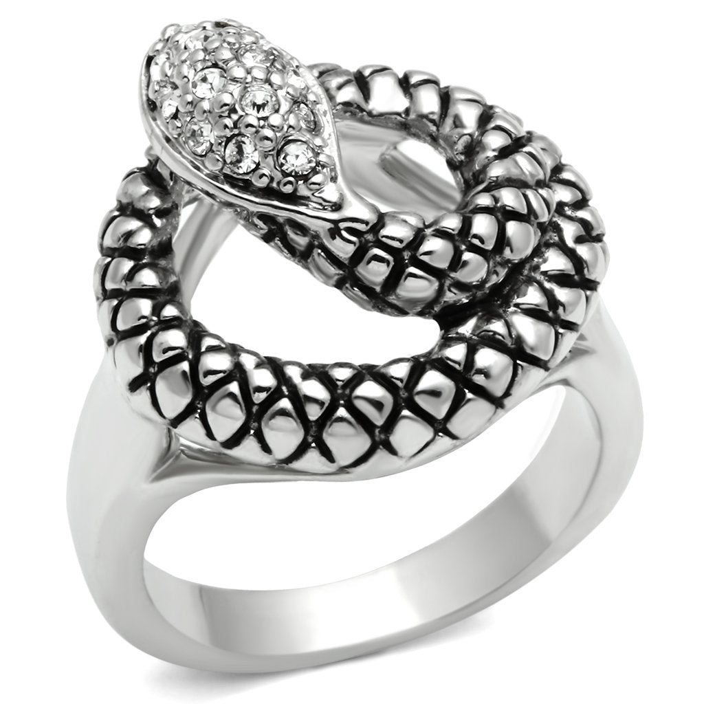 3W183 Rhodium Brass Ring featuring a clear top grade crystal, showcasing its elegant design and sparkling finish.