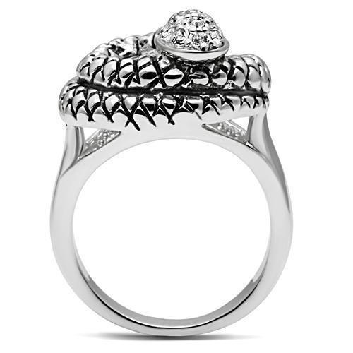 3W183 Rhodium Brass Ring featuring a clear top grade crystal, showcasing its elegant design and sparkling finish.