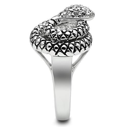 3W183 Rhodium Brass Ring featuring a clear top grade crystal, showcasing its elegant design and sparkling finish.