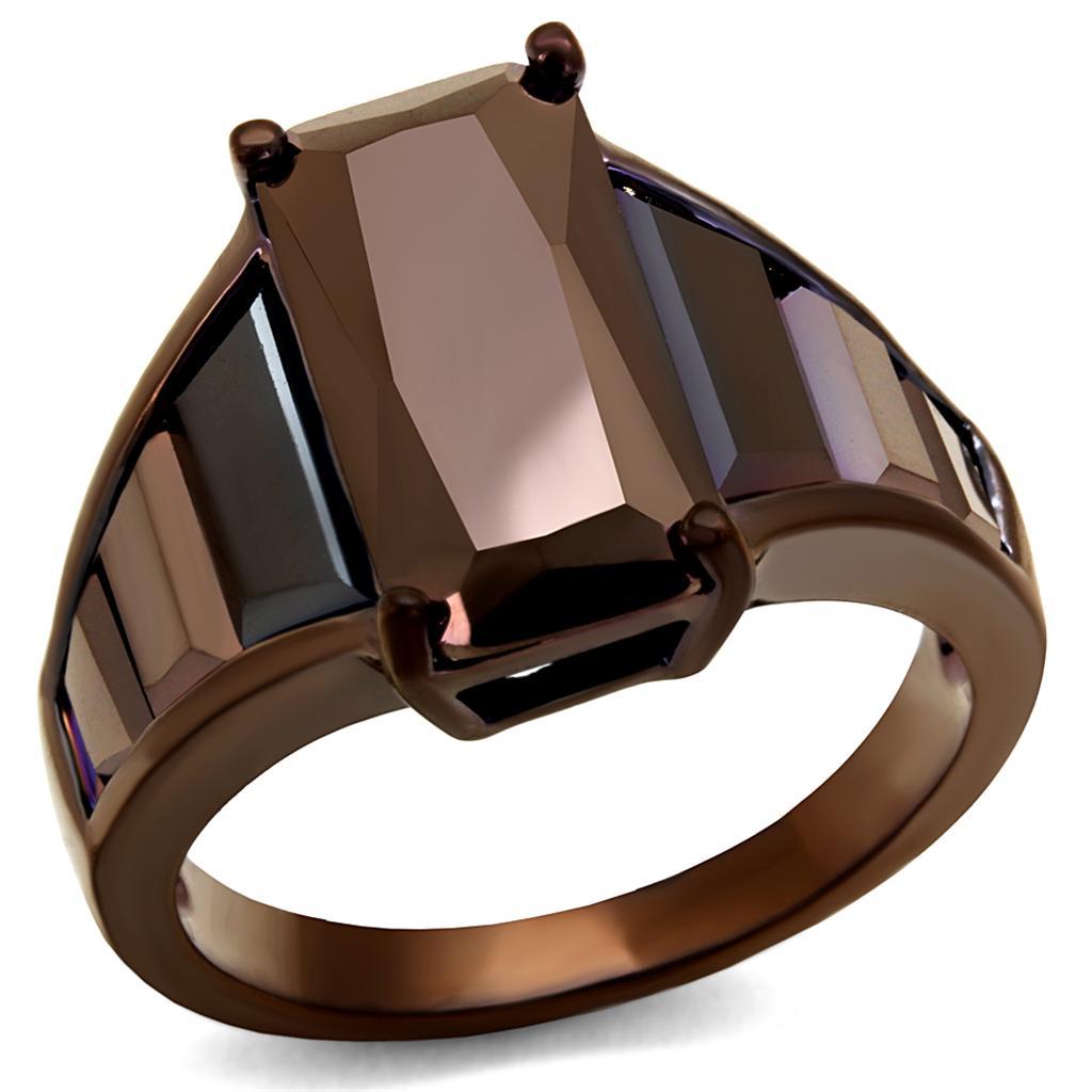 3W1184 IP Coffee light Brass Ring featuring AAA Grade CZ in Light Coffee, showcasing its elegant design and warm color.