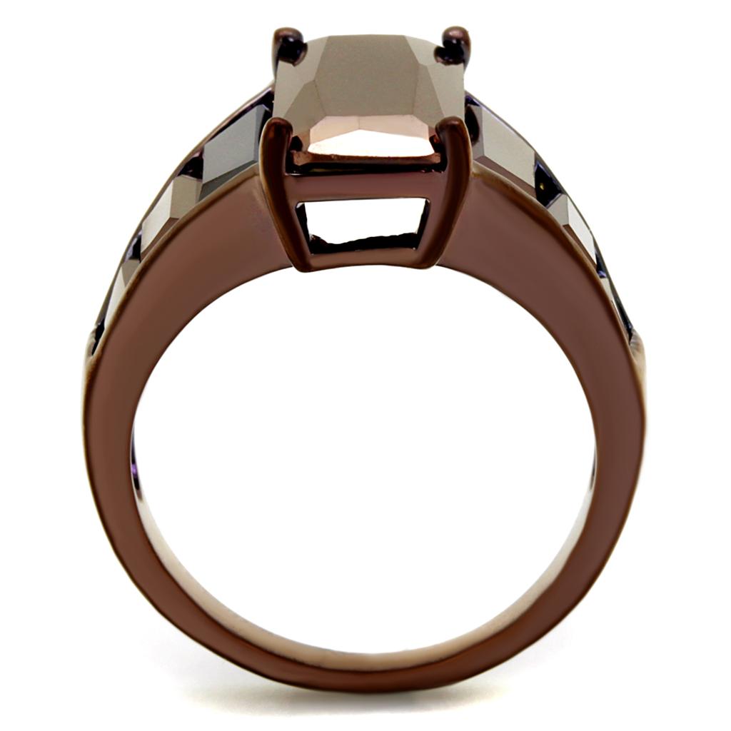 3W1184 IP Coffee light Brass Ring featuring AAA Grade CZ in Light Coffee, showcasing its elegant design and warm color.