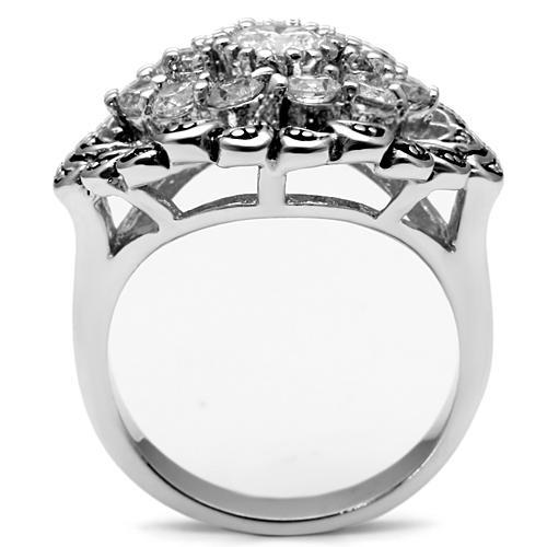 3W184 Rhodium Brass Ring featuring a clear AAA Grade CZ stone, showcasing its elegant design and shiny finish.