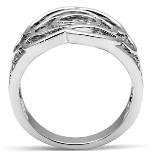 3W199 Rhodium Brass Ring with a sleek design, featuring a shiny rhodium finish and no center stone, perfect for everyday wear.