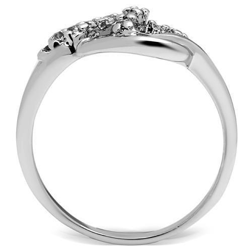 3W190 Rhodium Brass Ring featuring a clear AAA Grade CZ stone, showcasing its elegant design and shiny finish.