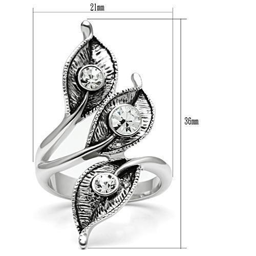 3W193 Rhodium Brass Ring featuring a clear top grade crystal, showcasing its elegant design and luxurious finish.