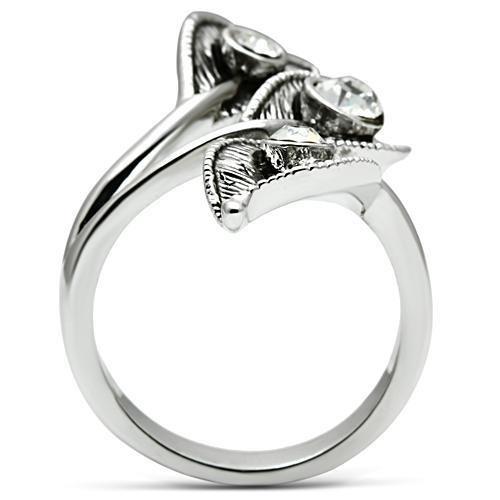 3W193 Rhodium Brass Ring featuring a clear top grade crystal, showcasing its elegant design and luxurious finish.