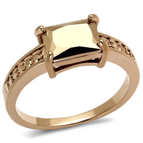 3W1197 IP Rose Gold Brass Ring featuring AAA Grade CZ stone, showcasing a luxurious design with a metallic light gold center stone.