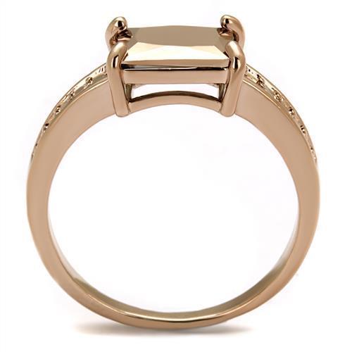 3W1197 IP Rose Gold Brass Ring featuring AAA Grade CZ stone, showcasing a luxurious design with a metallic light gold center stone.