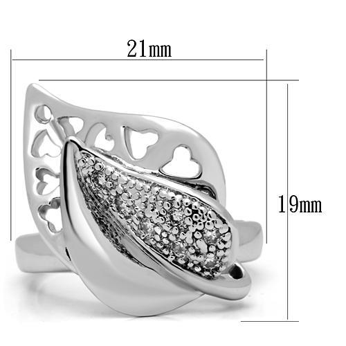 3W200 Rhodium Brass Ring featuring a clear AAA Grade CZ stone, showcasing its elegant design and luxurious finish.