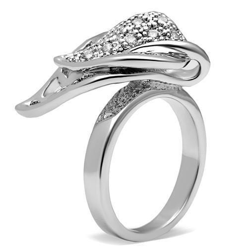 3W200 Rhodium Brass Ring featuring a clear AAA Grade CZ stone, showcasing its elegant design and luxurious finish.