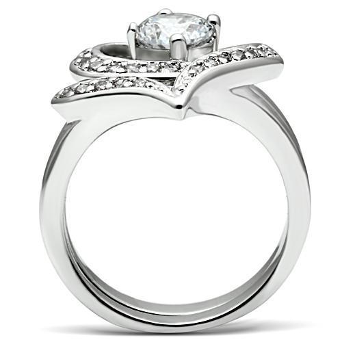 3W220 Rhodium Brass Ring featuring a clear AAA Grade CZ stone, showcasing its elegant design and shiny finish.