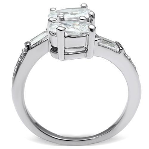 3W203 Rhodium Brass Ring featuring a clear AAA Grade CZ stone, showcasing its elegant design and shiny finish.